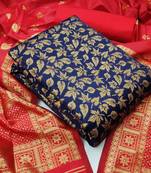  Blue Banarasi silk Unstitched dress material