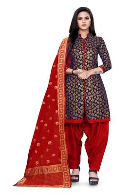  Blue Banarasi silk Unstitched dress material 2