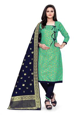  Light green Banarasi silk Unstitched dress material 2