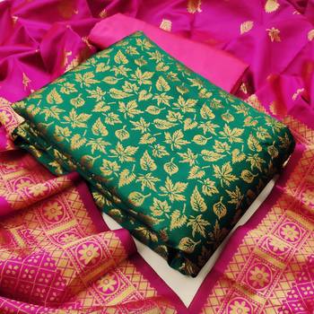  Rama green Banarasi silk Unstitched dress material 1