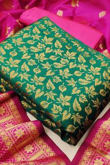  Rama green Banarasi silk Unstitched dress material