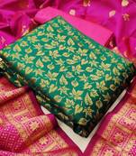  Rama green Banarasi silk Unstitched dress material