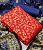 Red Banarasi silk Unstitched dress material