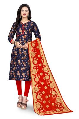  Blue Banarasi silk Unstitched dress material 1