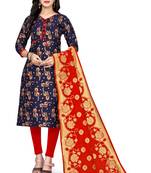  Blue Banarasi silk Unstitched dress material