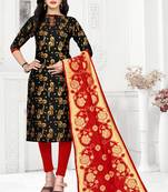  Black Banarasi silk Unstitched dress material