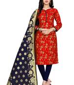  Red Banarasi silk Unstitched dress material