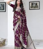 Purple woven silk blend  saree with blouse