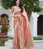 Peach woven silk blend  saree with blouse