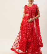 Red Embellished Net Sequinned Ready to Wear Lehenga & Blouse With Dupatta