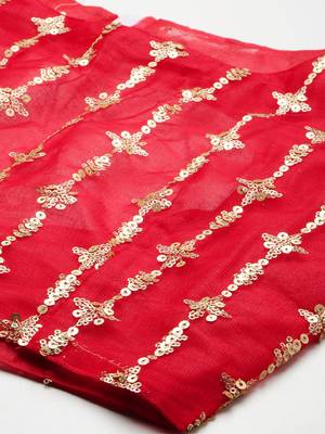 Red Embellished Net Sequinned Ready to Wear Lehenga & Blouse With Dupatta 6