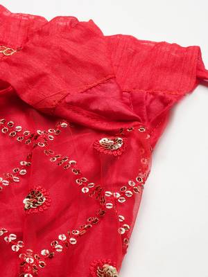 Red Embellished Net Sequinned Ready to Wear Lehenga & Blouse With Dupatta 7