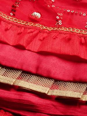 Red Embellished Net Sequinned Ready to Wear Lehenga & Blouse With Dupatta 8