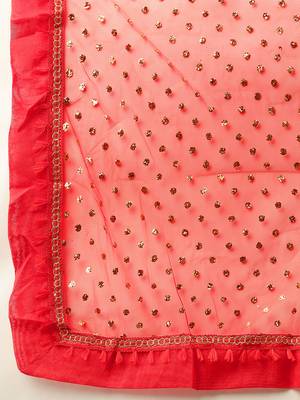 Red Embellished Net Sequinned Ready to Wear Lehenga & Blouse With Dupatta 9