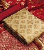 Beige Banarasi silk Unstitched dress material