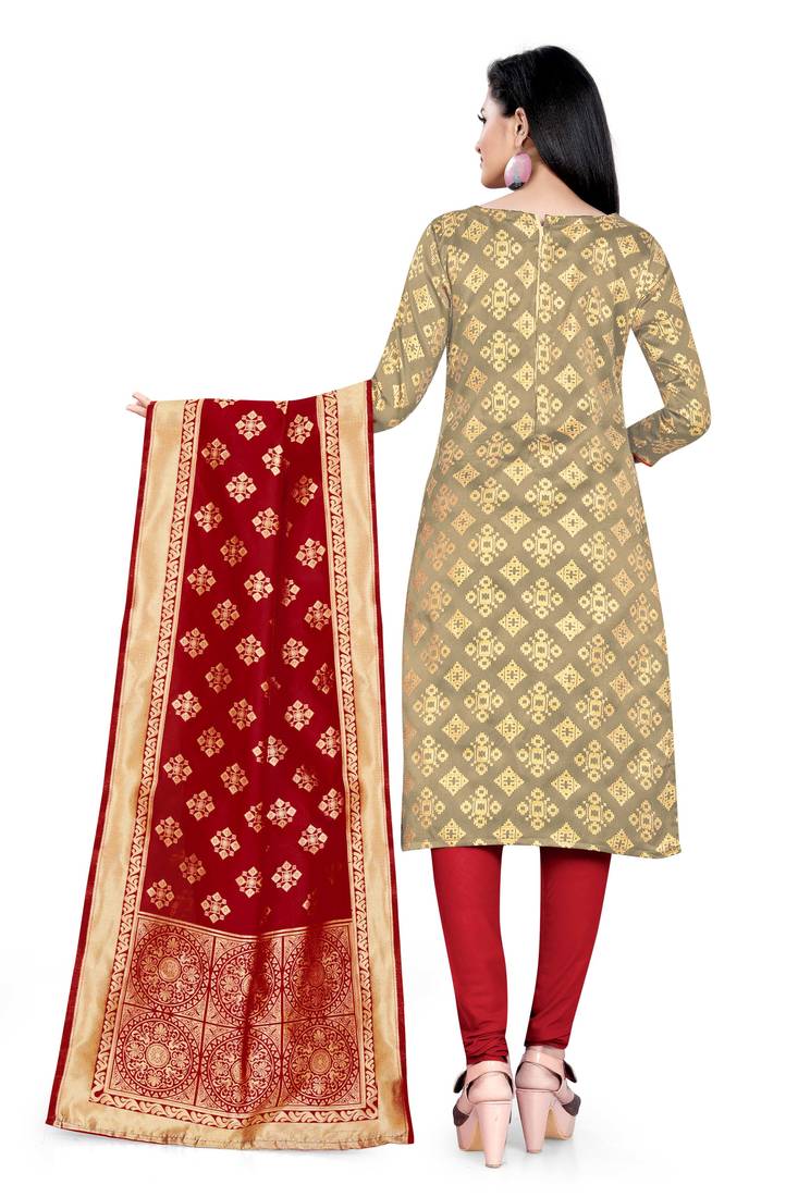  Beige Banarasi silk Unstitched dress material