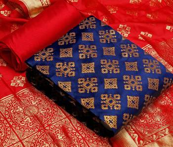  Blue Banarasi silk Unstitched dress material 1