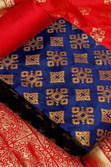  Blue Banarasi silk Unstitched dress material