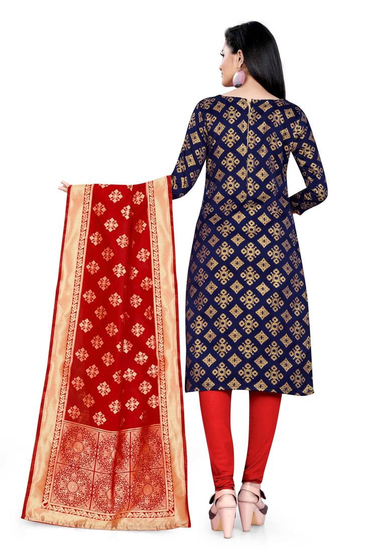 Blue Banarasi silk Unstitched dress material