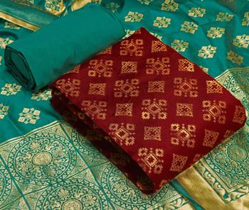  Maroon Banarasi silk Unstitched dress material 1
