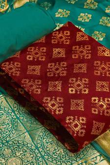  Maroon Banarasi silk Unstitched dress material