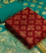  Maroon Banarasi silk Unstitched dress material