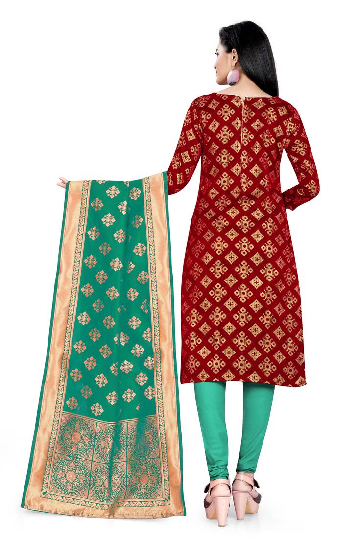  Maroon Banarasi silk Unstitched dress material