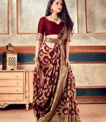 Maroon woven art silk saree with blouse with belt