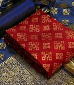  Red-blue Banarasi silk Unstitched dress material