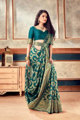 Rama woven art silk saree with blouse with belt 1