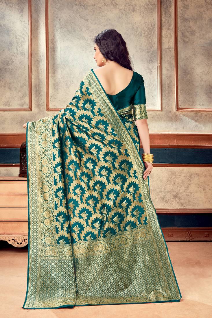 Rama woven art silk saree with blouse with belt