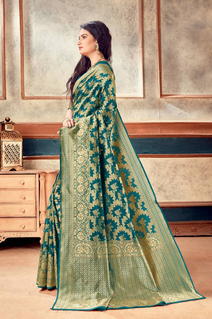 Rama woven art silk saree with blouse with belt