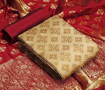  Beige Banarasi silk Unstitched dress material 1