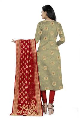  Beige Banarasi silk Unstitched dress material 3