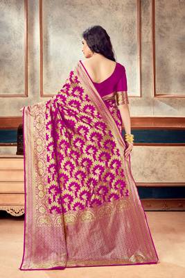 Pink Woven Art Silk Saree With Blouse With Belt 2