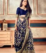 Navy Blue woven art silk saree with blouse with belt