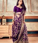 wine woven art silk saree with blouse with belt