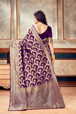 wine woven art silk saree with blouse with belt 2