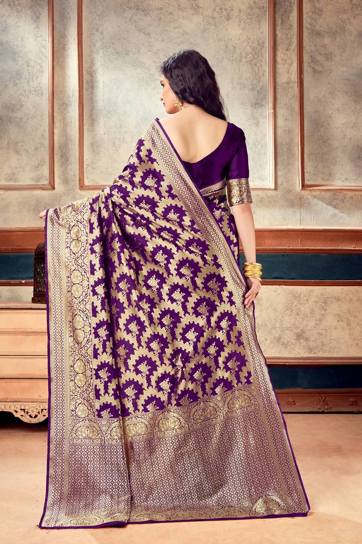 wine woven art silk saree with blouse with belt