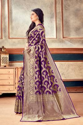 wine woven art silk saree with blouse with belt 3
