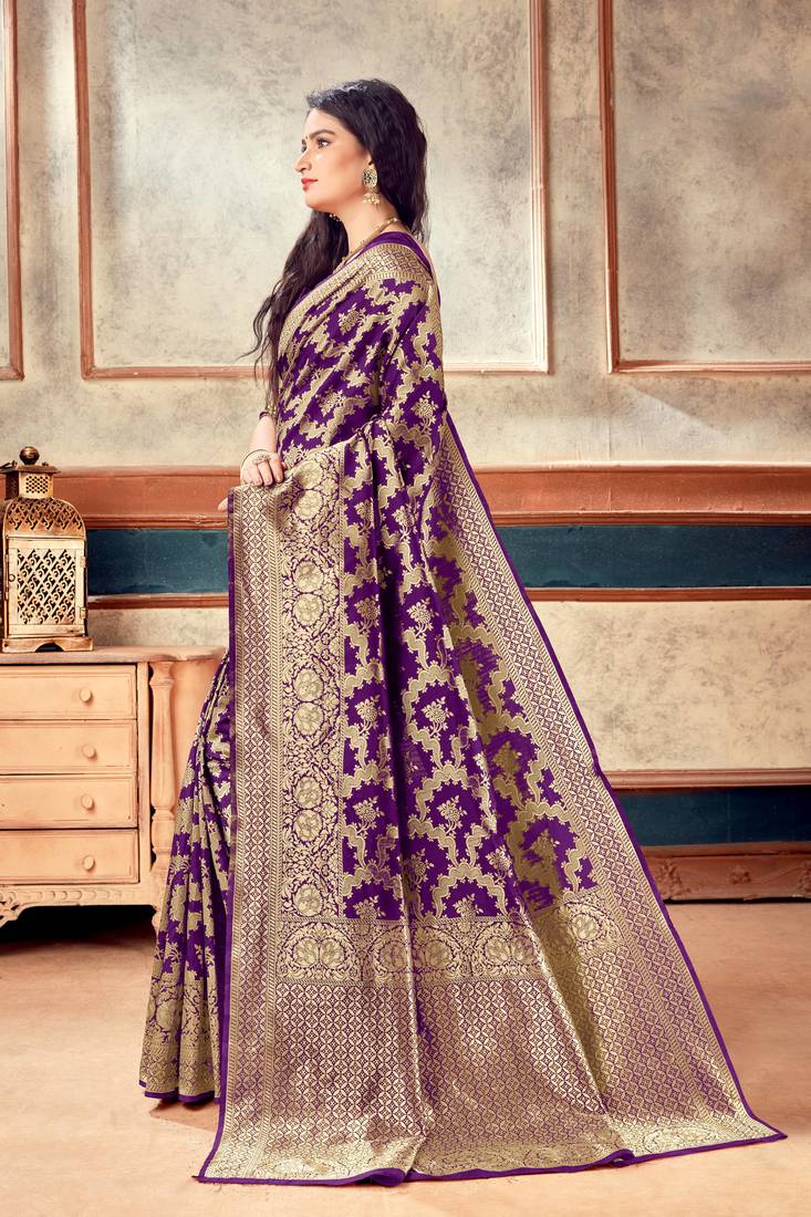 wine woven art silk saree with blouse with belt