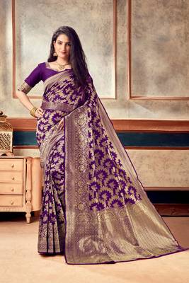 wine woven art silk saree with blouse with belt 4