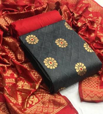  Grey Banarasi silk Unstitched dress material 1
