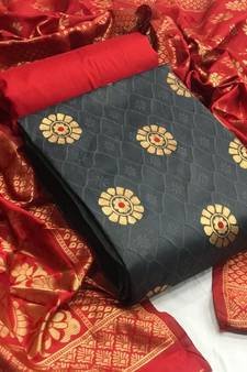  Grey Banarasi silk Unstitched dress material