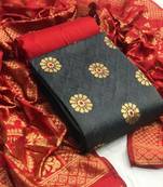  Grey Banarasi silk Unstitched dress material