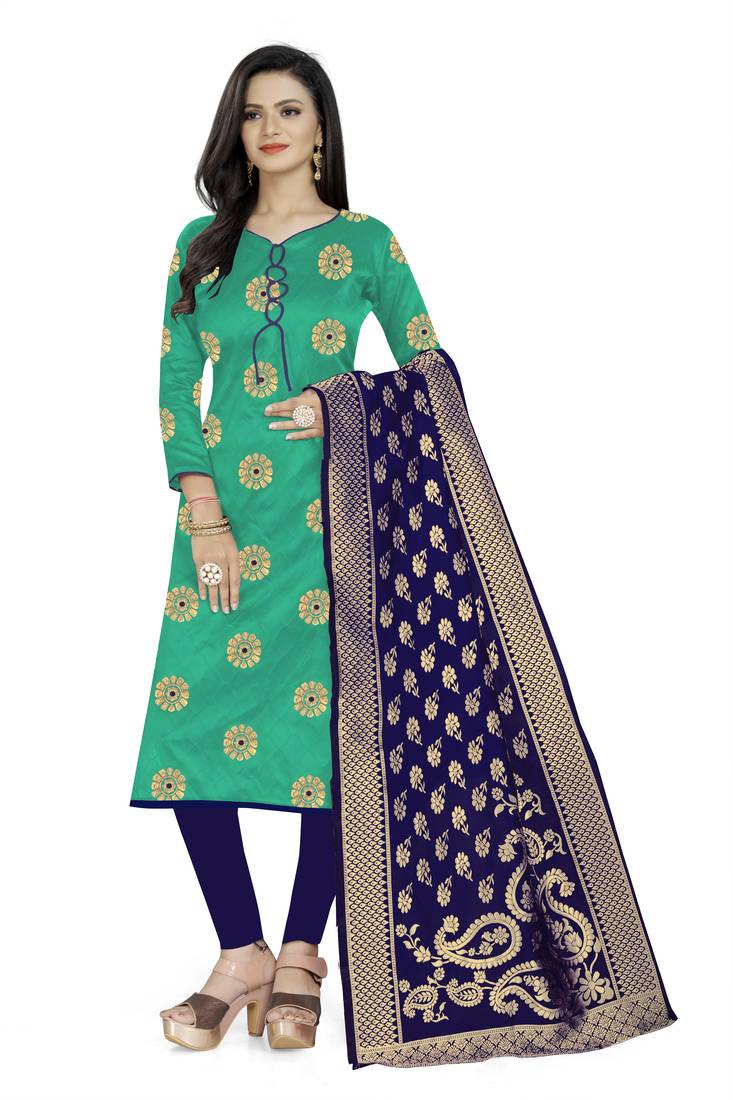  Light green Banarasi silk Unstitched dress material