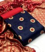  Blue Banarasi silk Unstitched dress material
