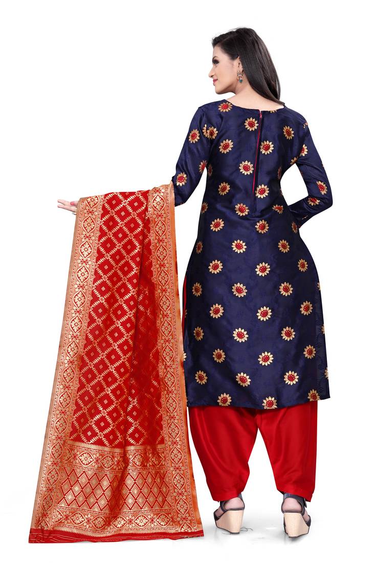  Blue Banarasi silk Unstitched dress material