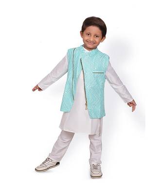 Zipped Embroidered Jacket with Kurta and Pyajama 2