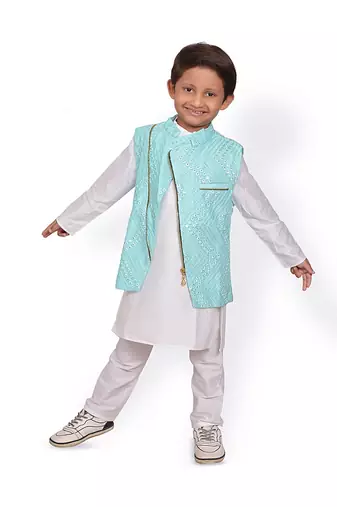 Zipped Embroidered Jacket with Kurta and Pyajama